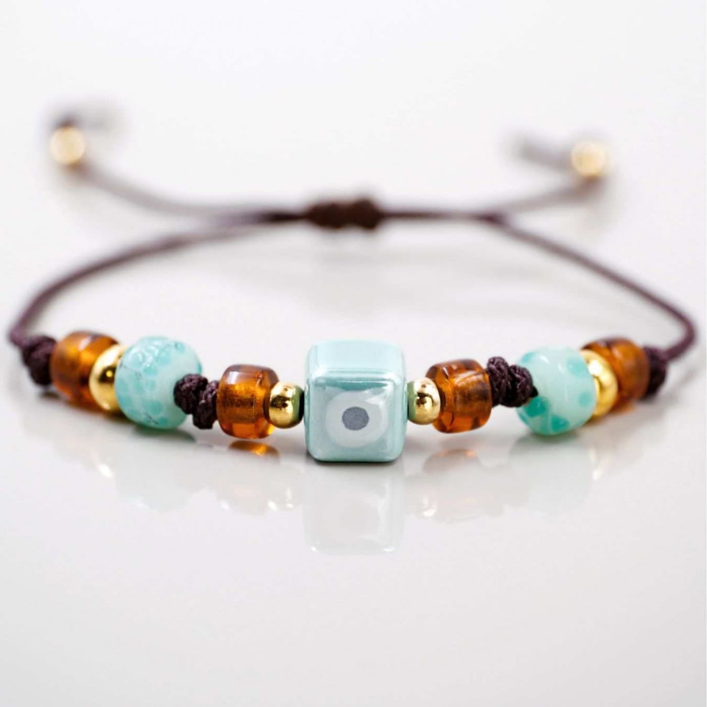 Macrame Bracelet with Ceramic Evil Eye — Bracelets from Toolittle