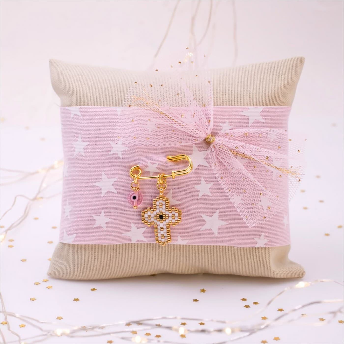Handmade Newborn Blessing Pillow – Girl: Miyuki Beaded Cross — Pendants & charms from Toolittle