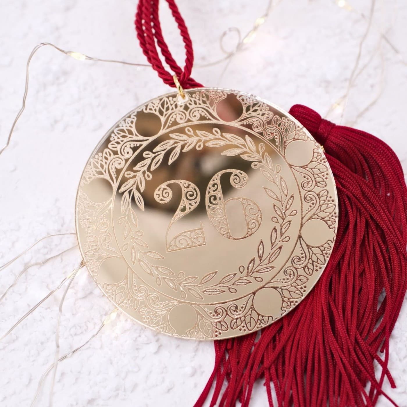 Handmade 2026 Good Luck Charm – Gold Mirror Plexiglass Disc with “26” Engraving — Pendants & charms from Toolittle