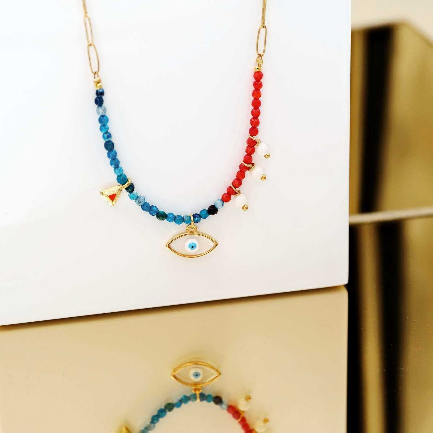 Pebbles Evil-Eye Necklace with Enamel & Semi-precious stones — Necklaces from Toolittle