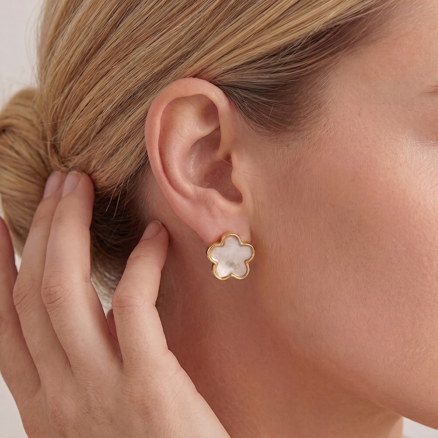 Gold Plated Stud Earrings - Stainless Steel & Mother of Pearl — Earrings from Toolittle