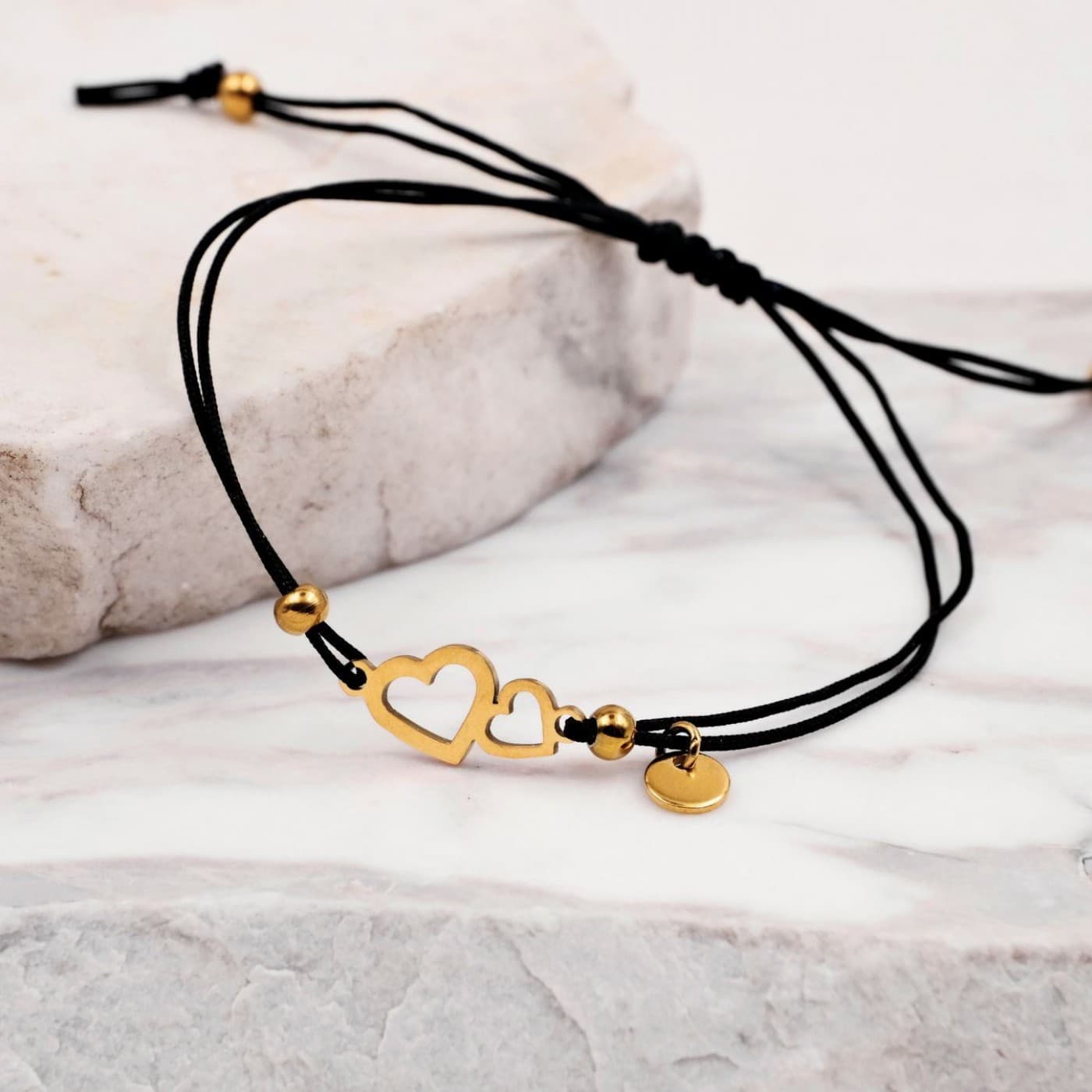 Macramé Stainless Steel Bracelet | Twin Hearts - Black — Bracelets from Toolittle