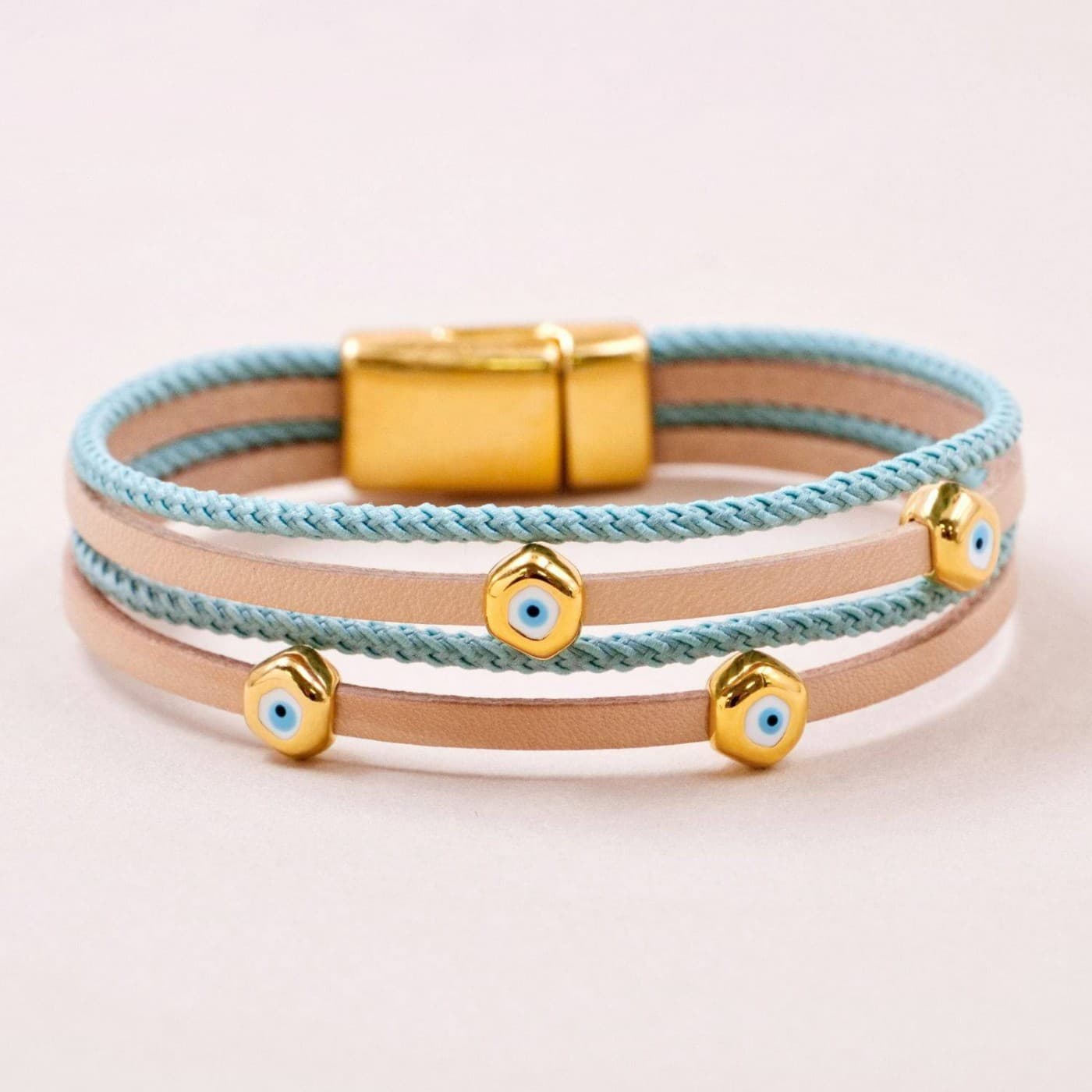 Pebble Evil Eyes Leather Bracelet — Bracelets from Toolittle