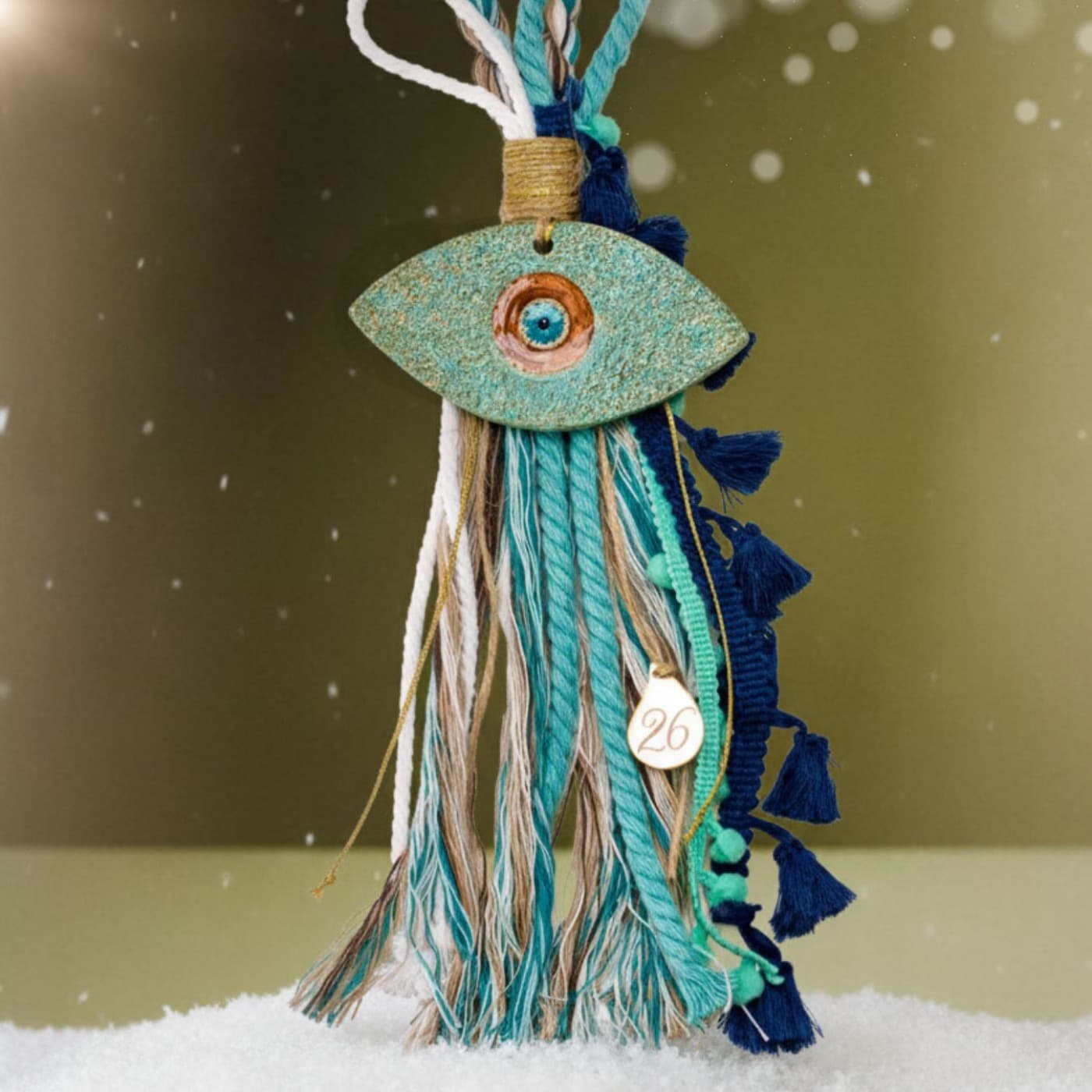 Hanging Lucky Charm with Ceramic Evil Eye & Enamel — Pendants & charms from Toolittle
