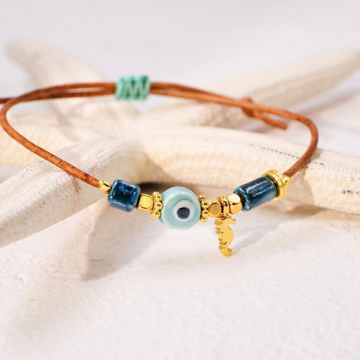 Makrame Bracelet with Ceramic Evil Eye — Bracelets from Toolittle