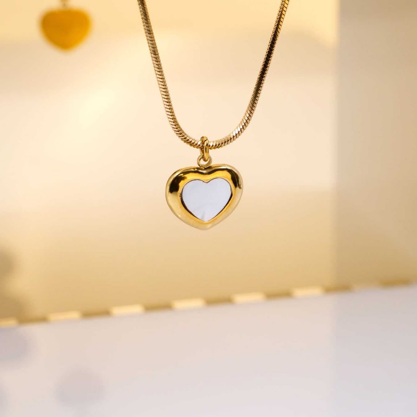 Mother of Pearl Elegance: Steel Heart Necklace — Necklaces from Toolittle