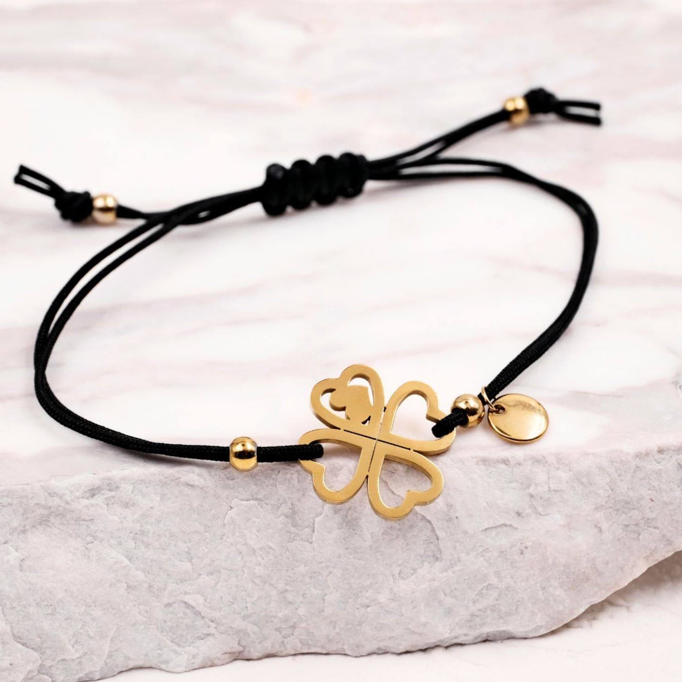 Macramé Stainless Steel Bracelet | Four Leaf Clover Black — Bracelets from Toolittle