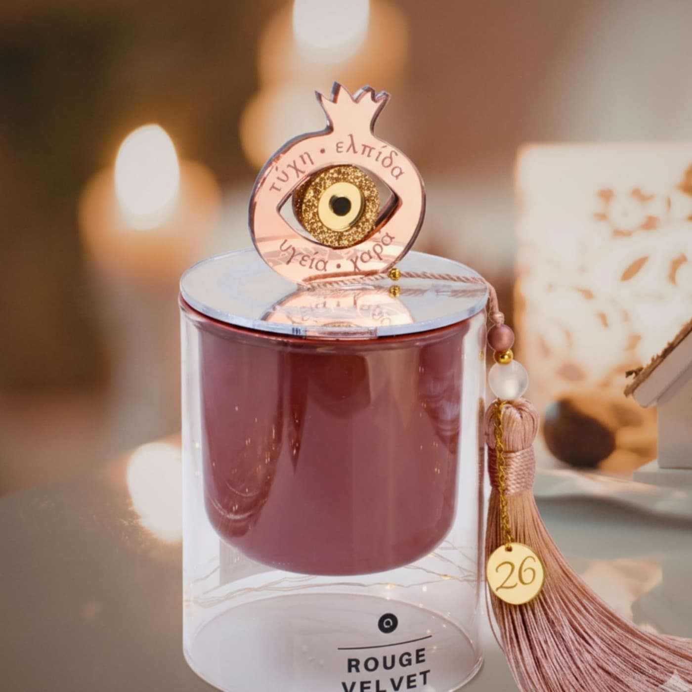 Scented 2026 Lucky Candle with Lid: Pomegranate & Glittered Evil Eye — Pendants & charms from Toolittle