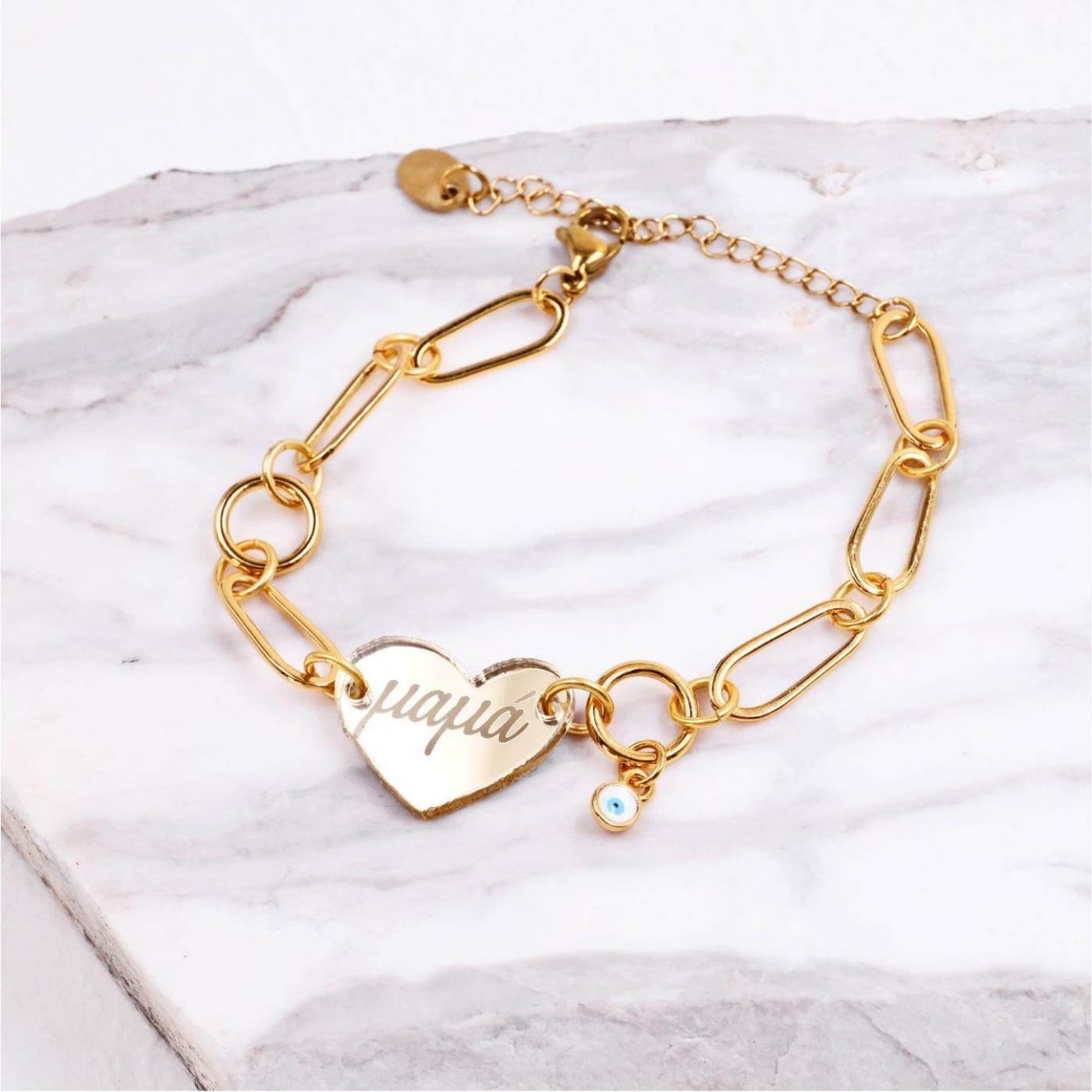 Mama Chain Bracelet | Heart & Evil Eye — Bracelets from Toolittle