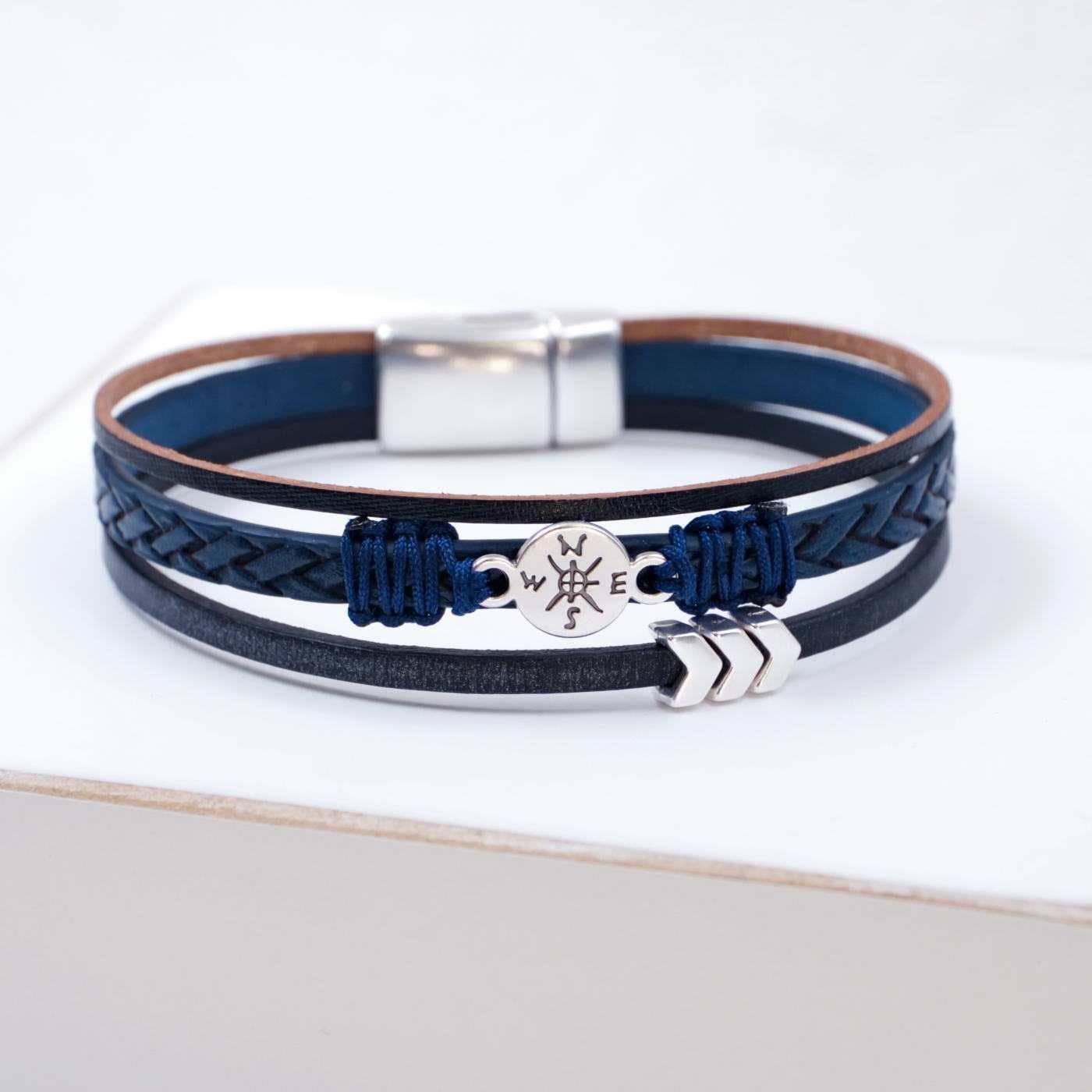 Compass Blue Leather Men's Bracelet — Bracelets from Toolittle