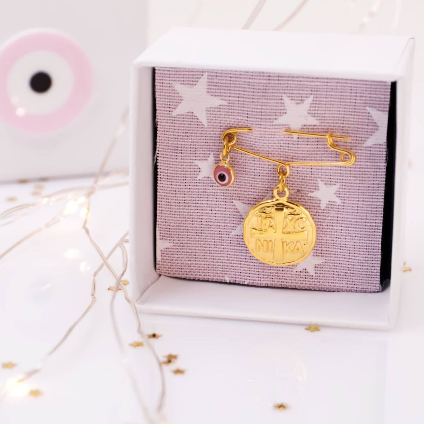 Handmade Baby Pin Talisman– 925° Sterling Silver with Byzantine Coin — Pendants & charms from Toolittle