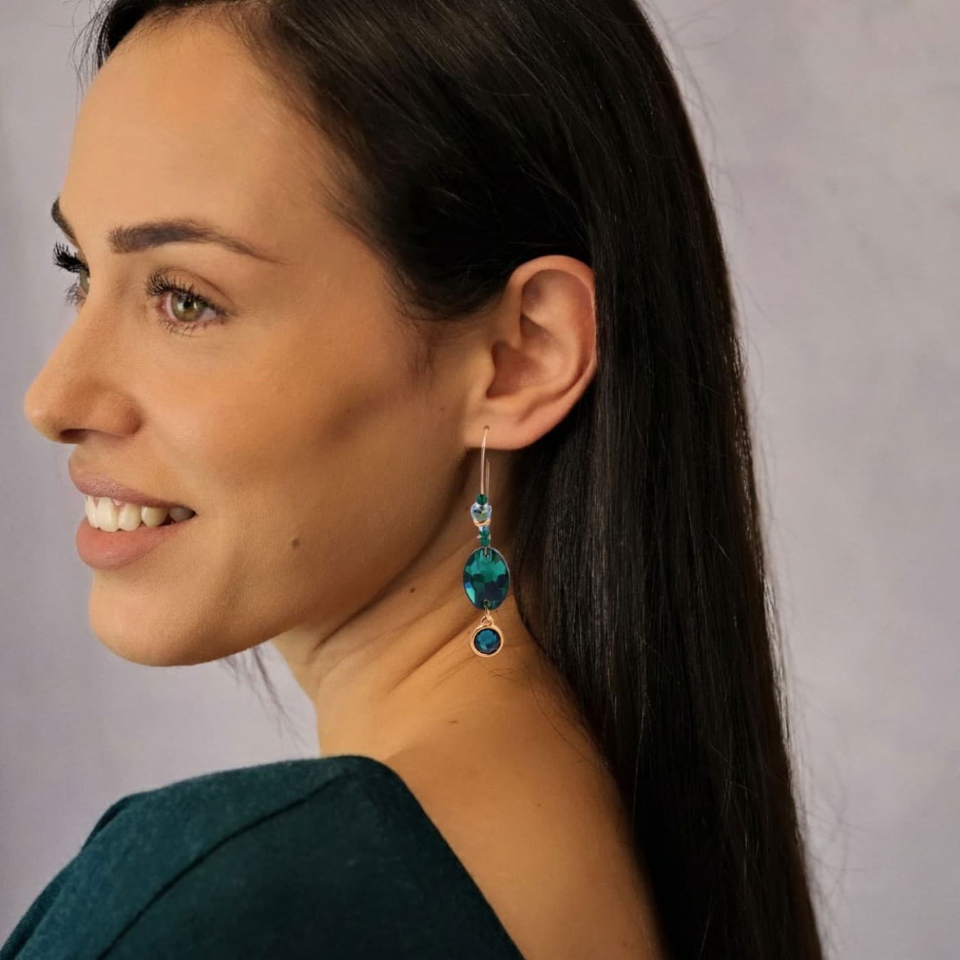 Dangle Earrings with Crystals - Green — Earrings from Toolittle