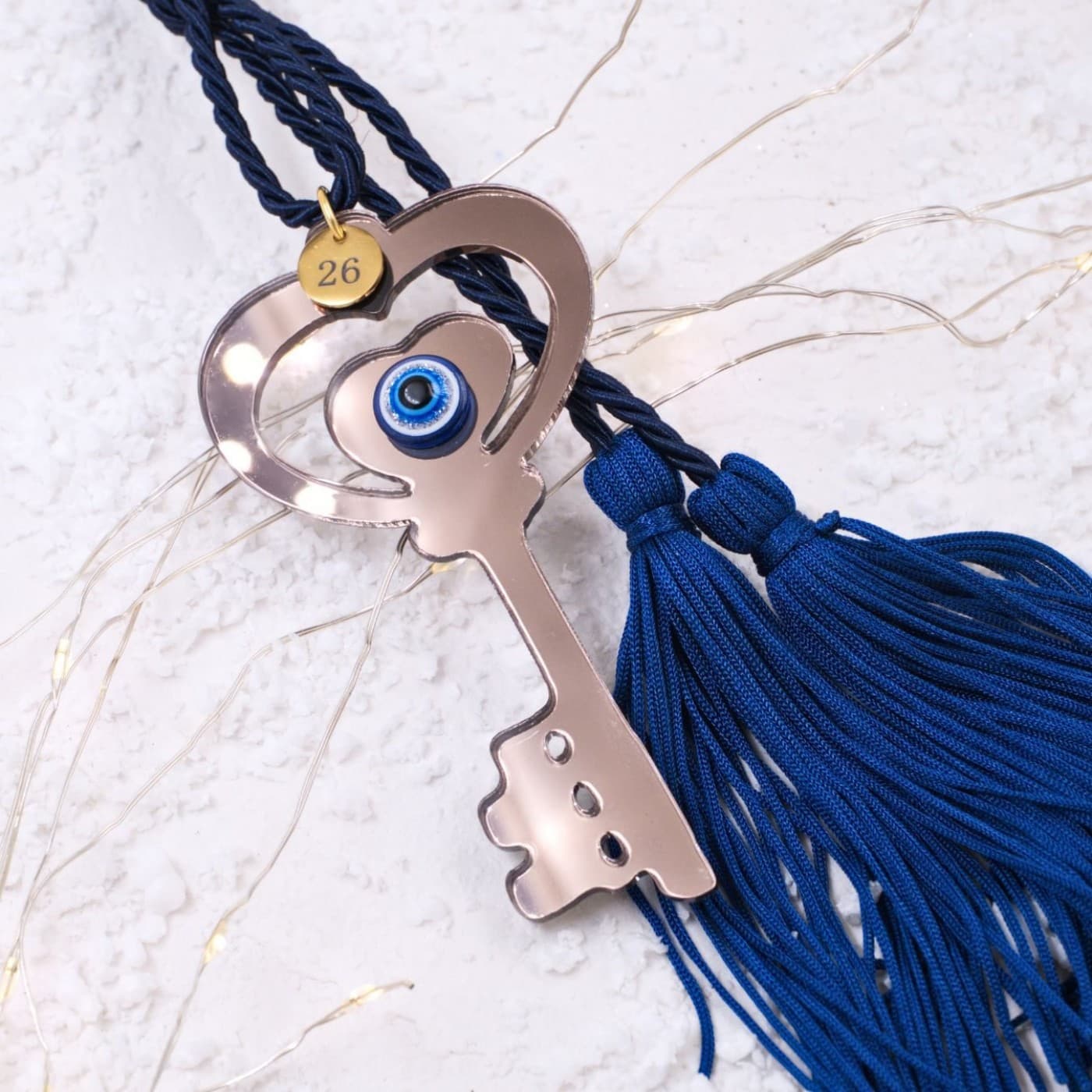 Handmade 2026 Good Luck Charm – Plexiglass Key & Acrylic Evil Eye — Pendants & charms from Toolittle