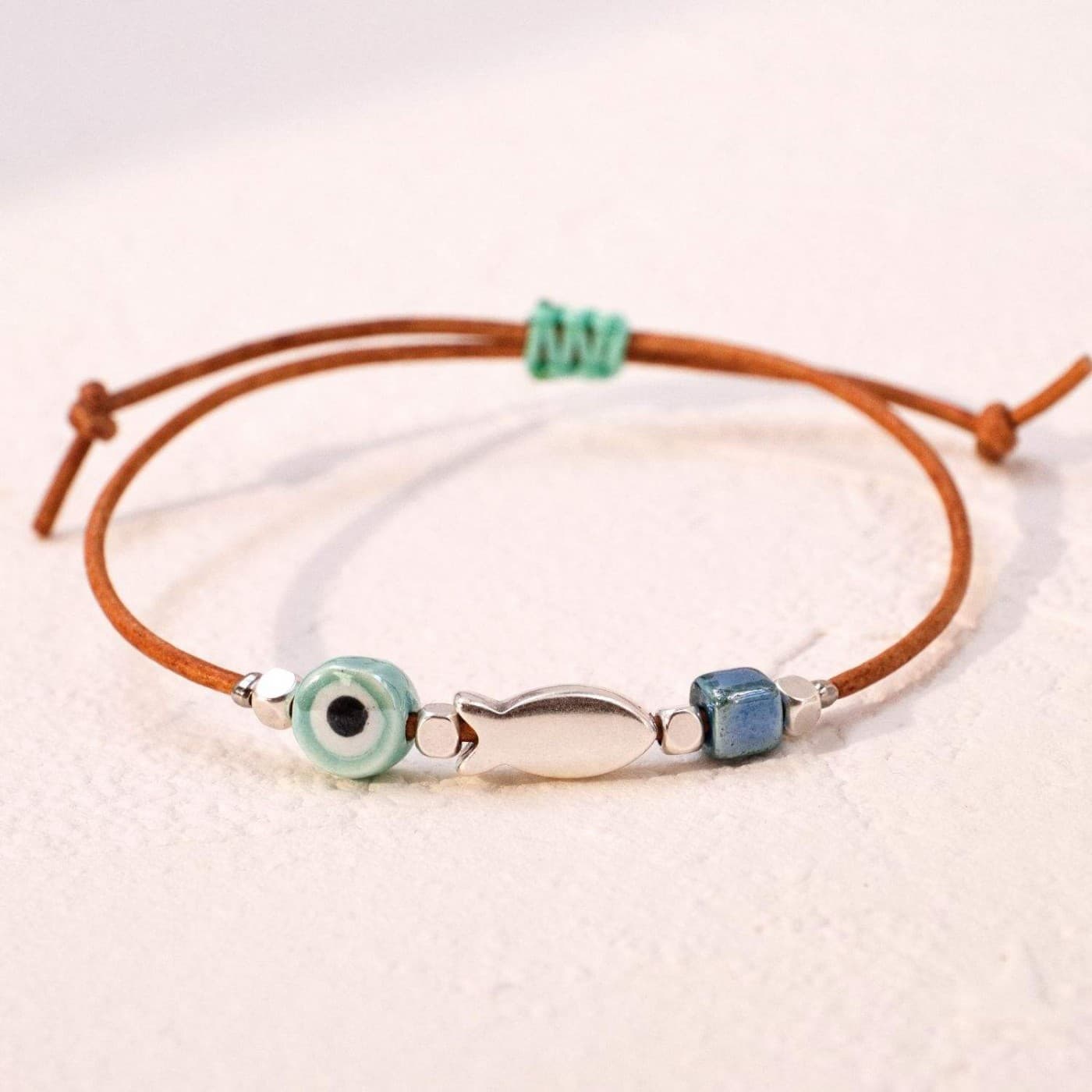 Makrame Bracelet with Ceramic Evil Eye — Bracelets from Toolittle