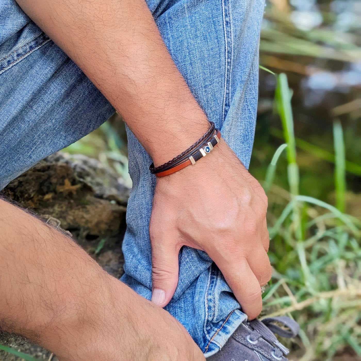 Evil Eye Leather Men's Bracelet — Bracelets from Toolittle