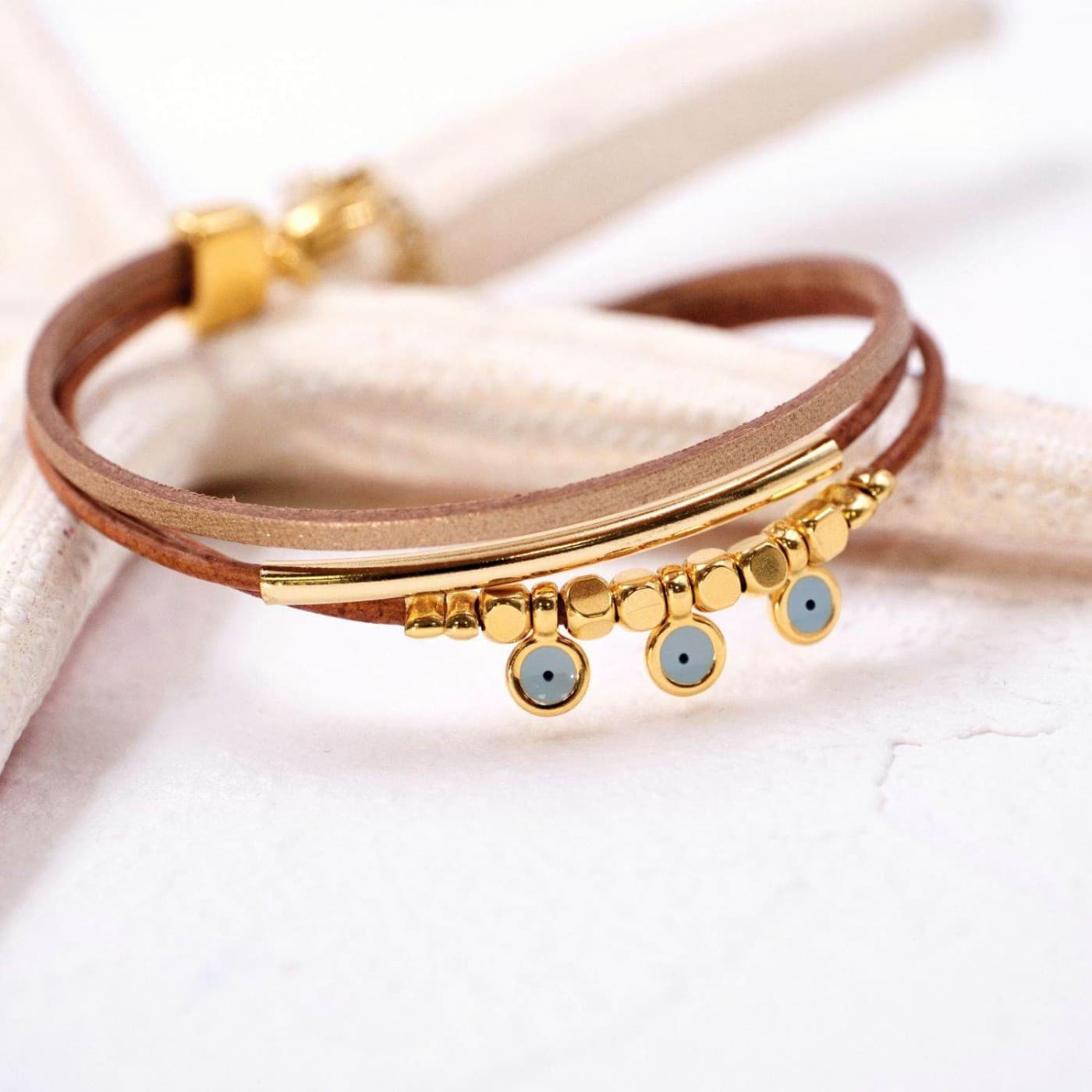 Leather Bracelet with Evil Eyes — Bracelets from Toolittle