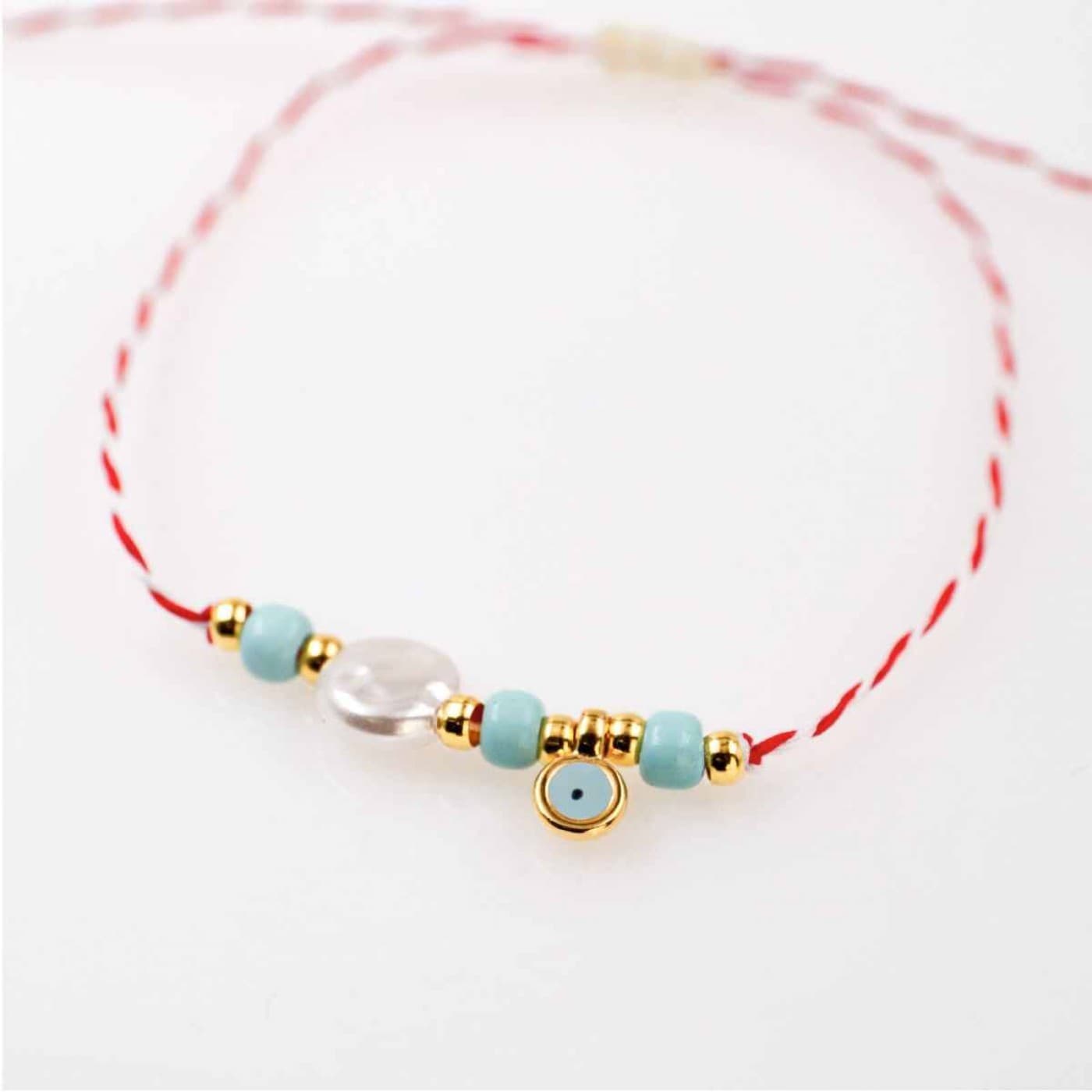 Women’s Martaki Bracelet with Evil Eye & Pearl | Handmade — Bracelets from Toolittle