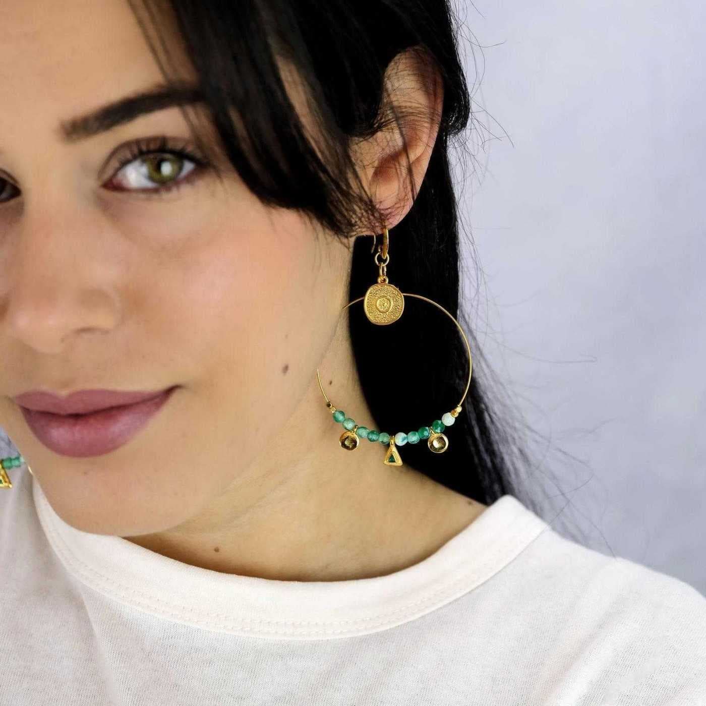 Skyros Hoops with Coral & Crystals — Earrings from Toolittle