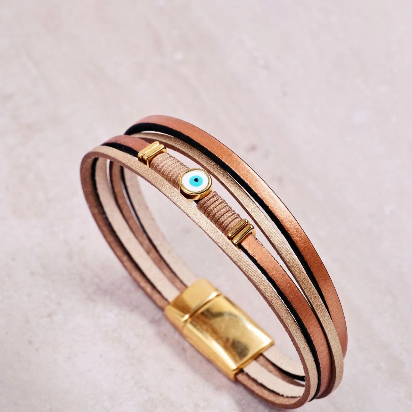 Bronze Leather Bracelet | Enamel Evil Eye — Bracelets from Toolittle