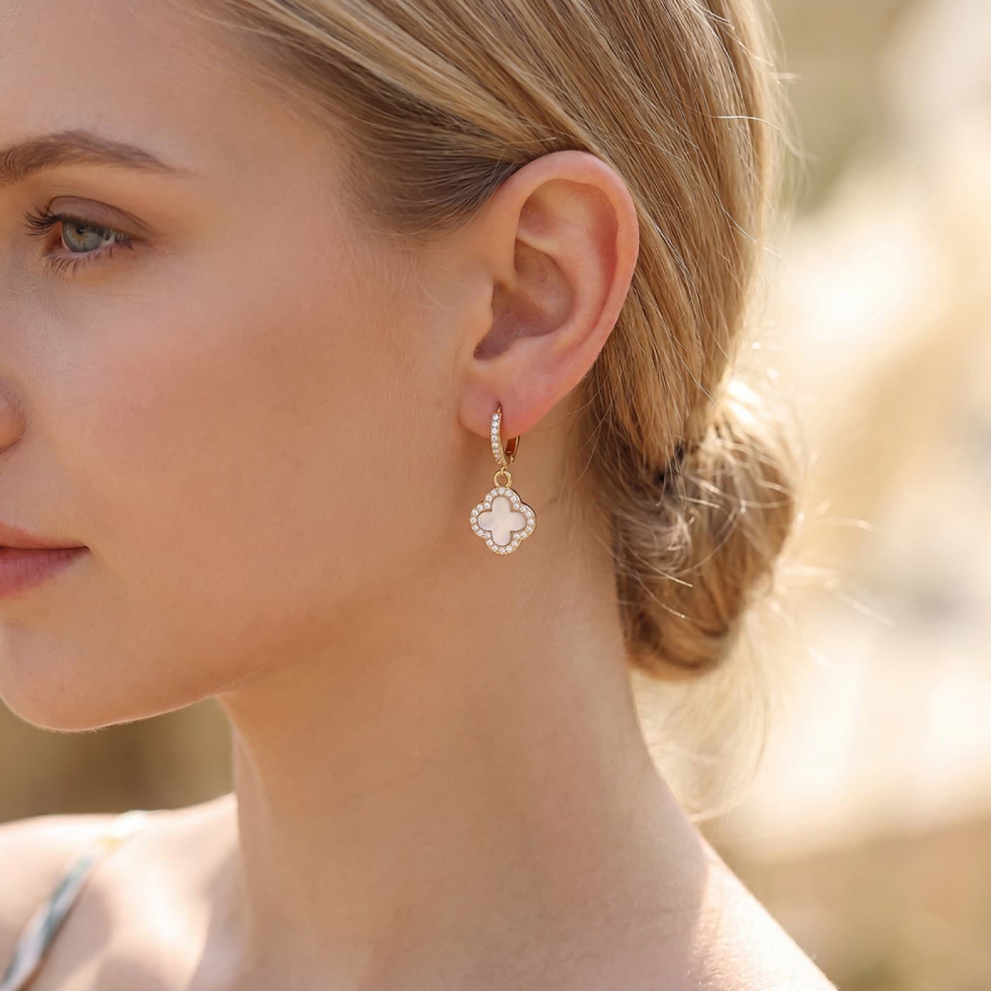 Stainless Hoop Earrings - Cloverleaf Zirconian Border — Earrings from Toolittle
