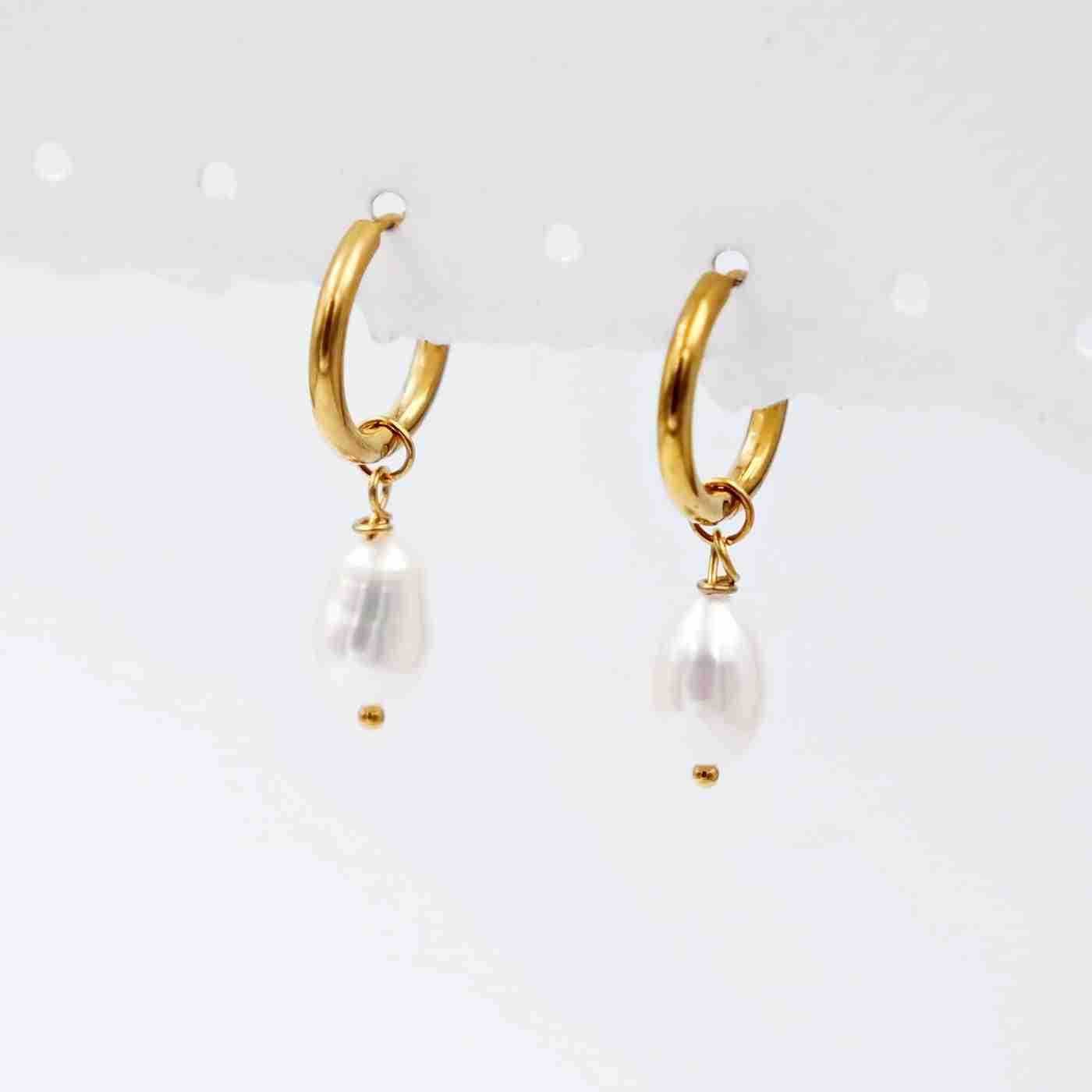 Stainless Steel Hoops with freshwater pearl — Earrings from Toolittle