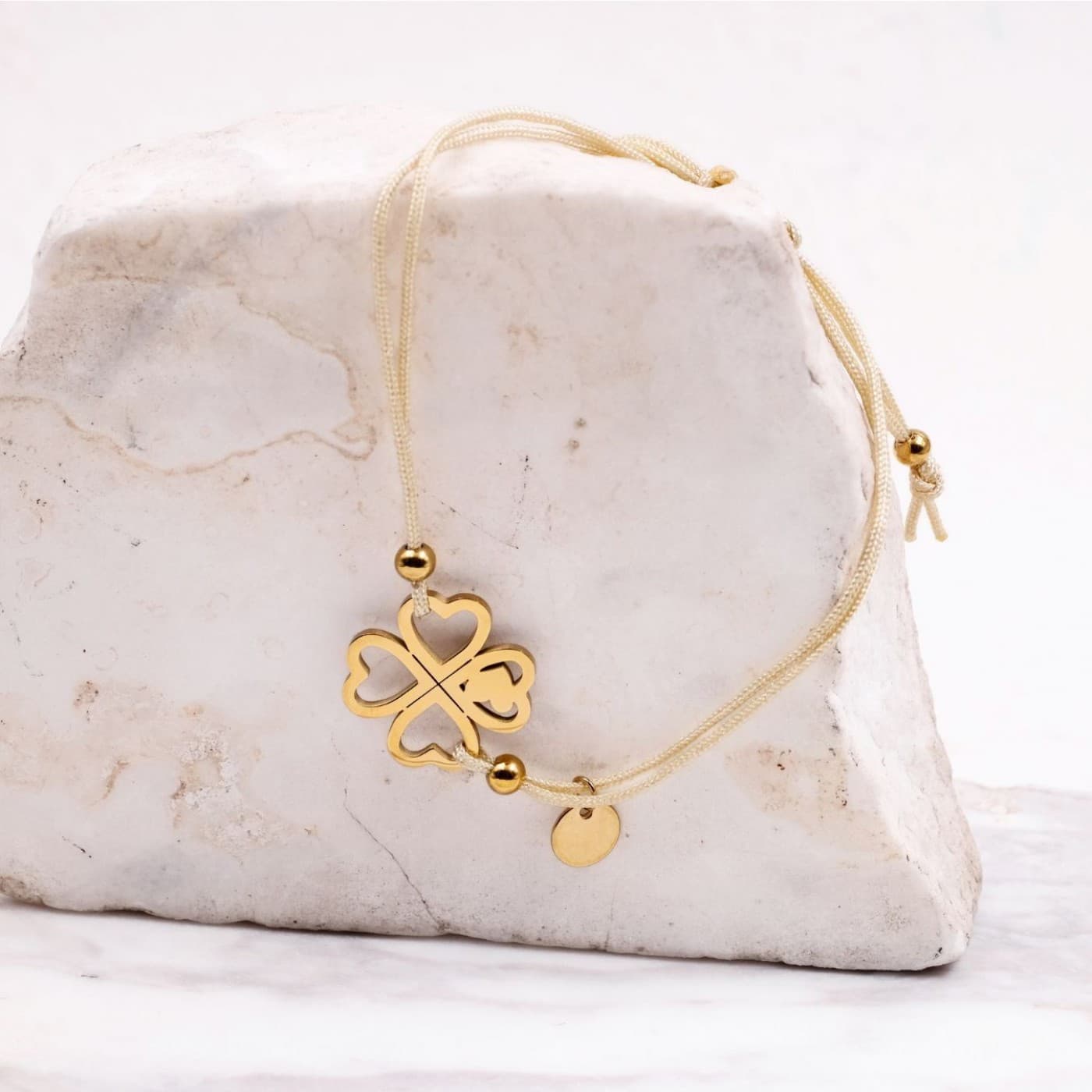 Macramé Stainless Steel Bracelet | Four Leaf Clover Beige — Bracelets from Toolittle