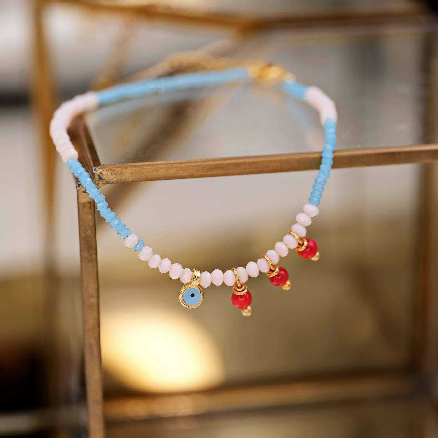 Boho Blue Anklet with tiny evil eye — Anklets from Toolittle