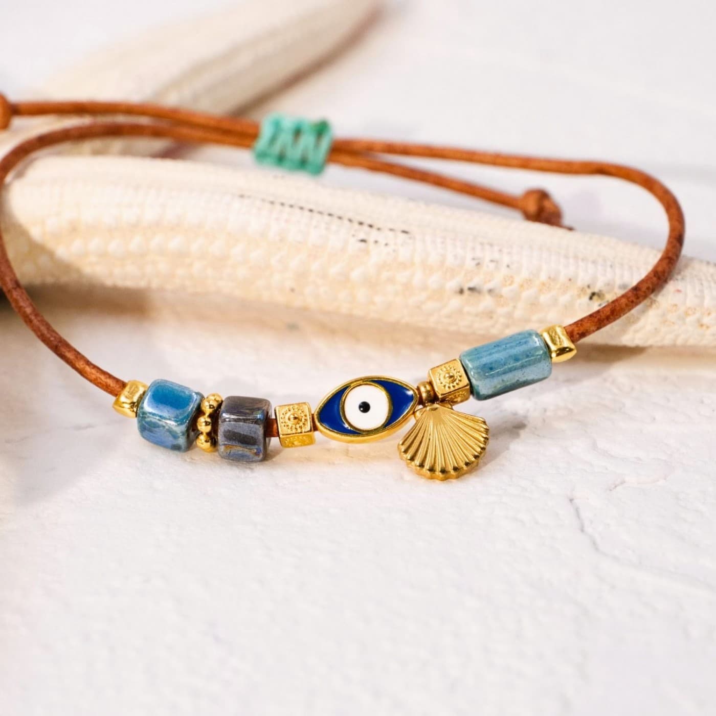 Makrame Bracelet with Enamelled Evil Eye — Bracelets from Toolittle