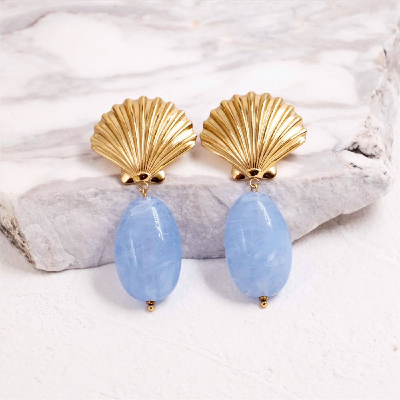 Gold-plated Clam Shell & Stone Earrings | Stainless — Earrings from Toolittle