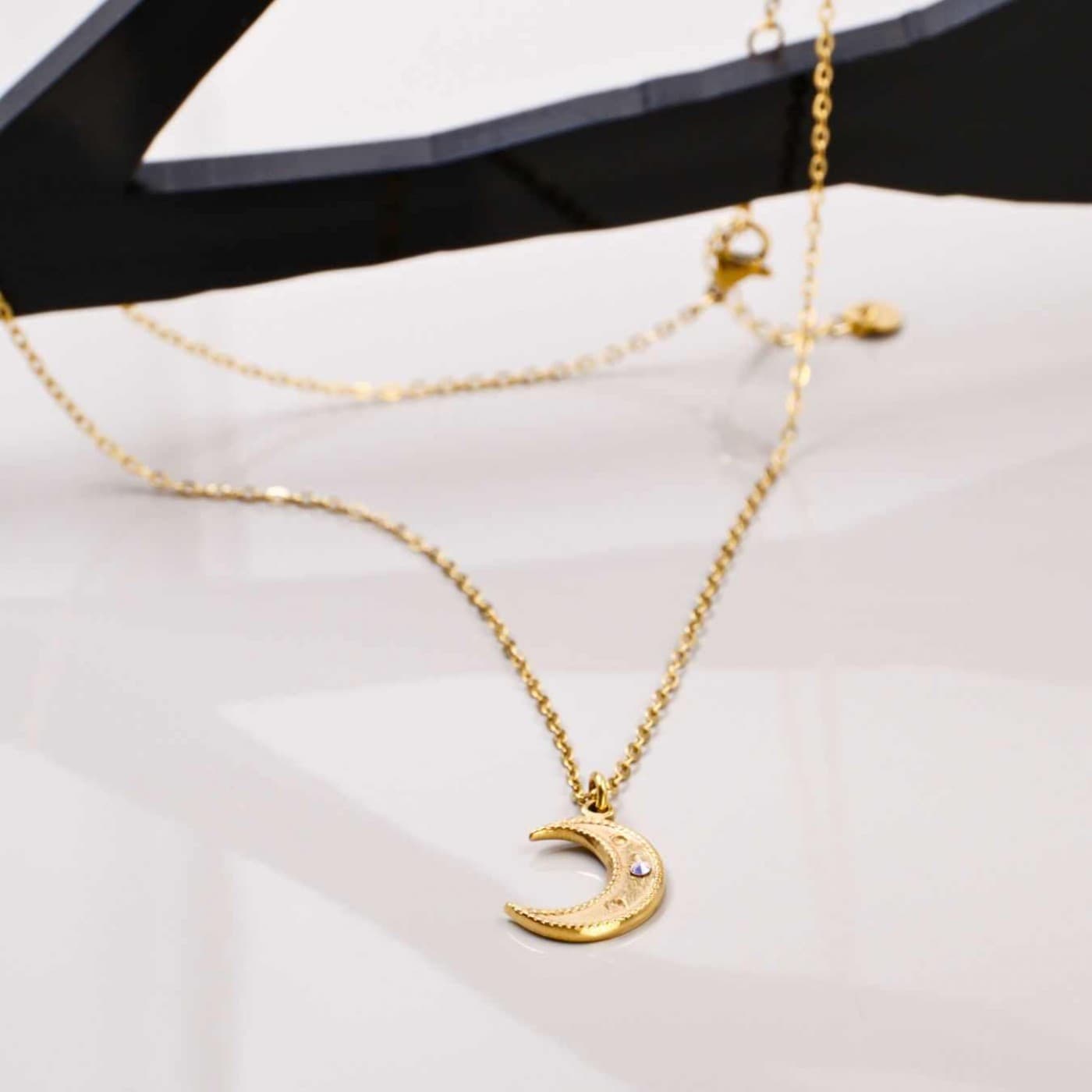 Stainless Steel Necklace - Metal Moon with Zircon — Necklaces from Toolittle