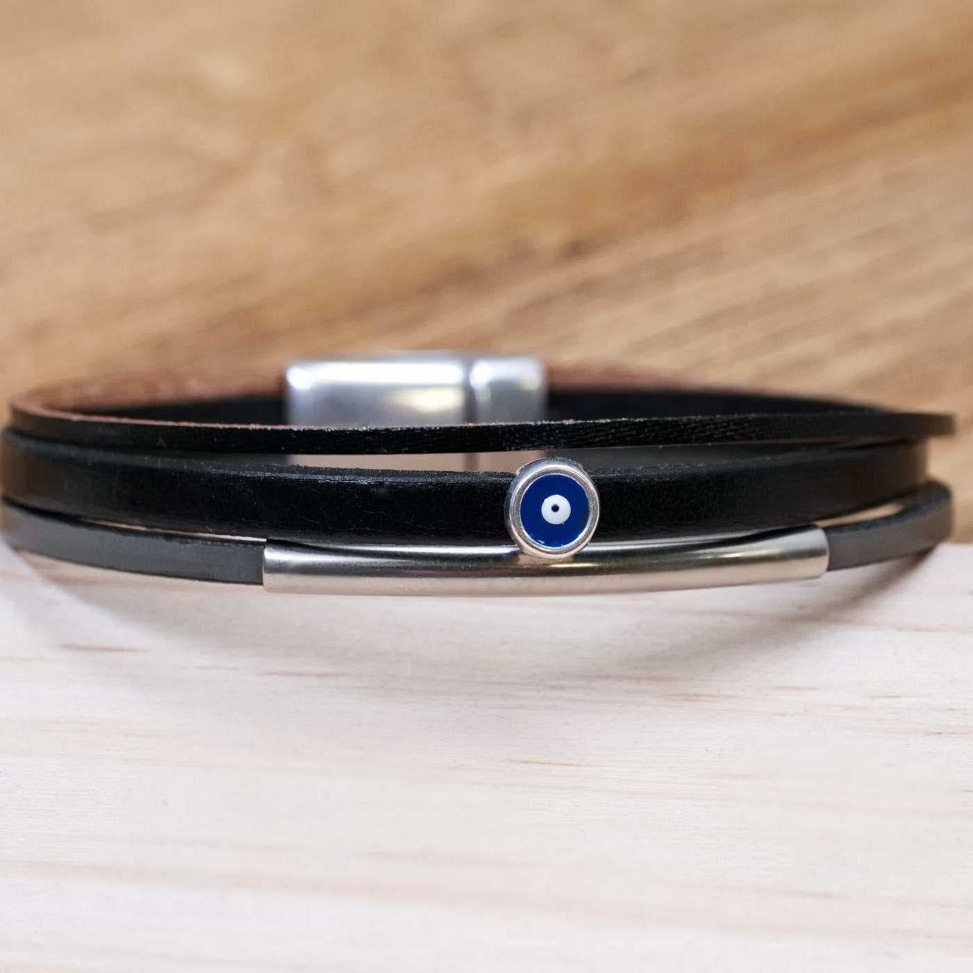 Leather Men's Bracelet with Evil Eye — Bracelets from Toolittle