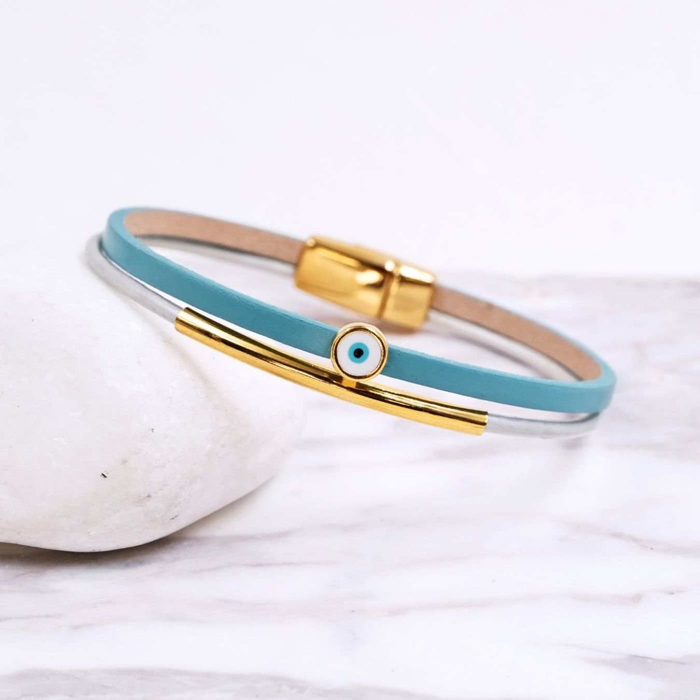 Evil Eye Handcrafted Leather Bracelet | Turquoise — Bracelets from Toolittle