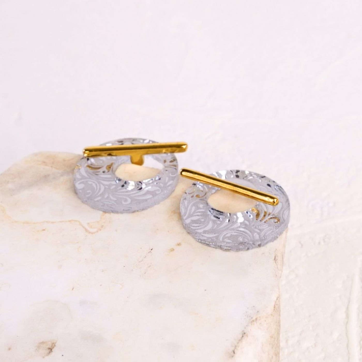 Stud Earrings with Golden Bar - Plexiglass Print — Earrings from Toolittle
