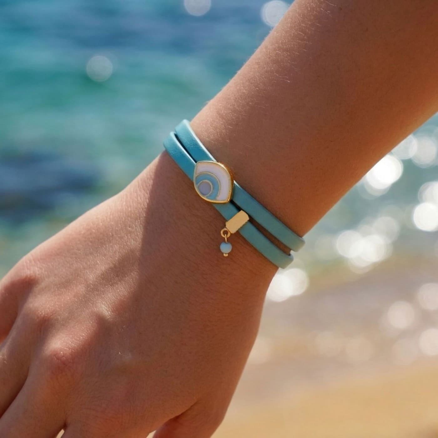 Double-wrapped Leather Bracelet - Enamelled Evil Eye — Bracelets from Toolittle