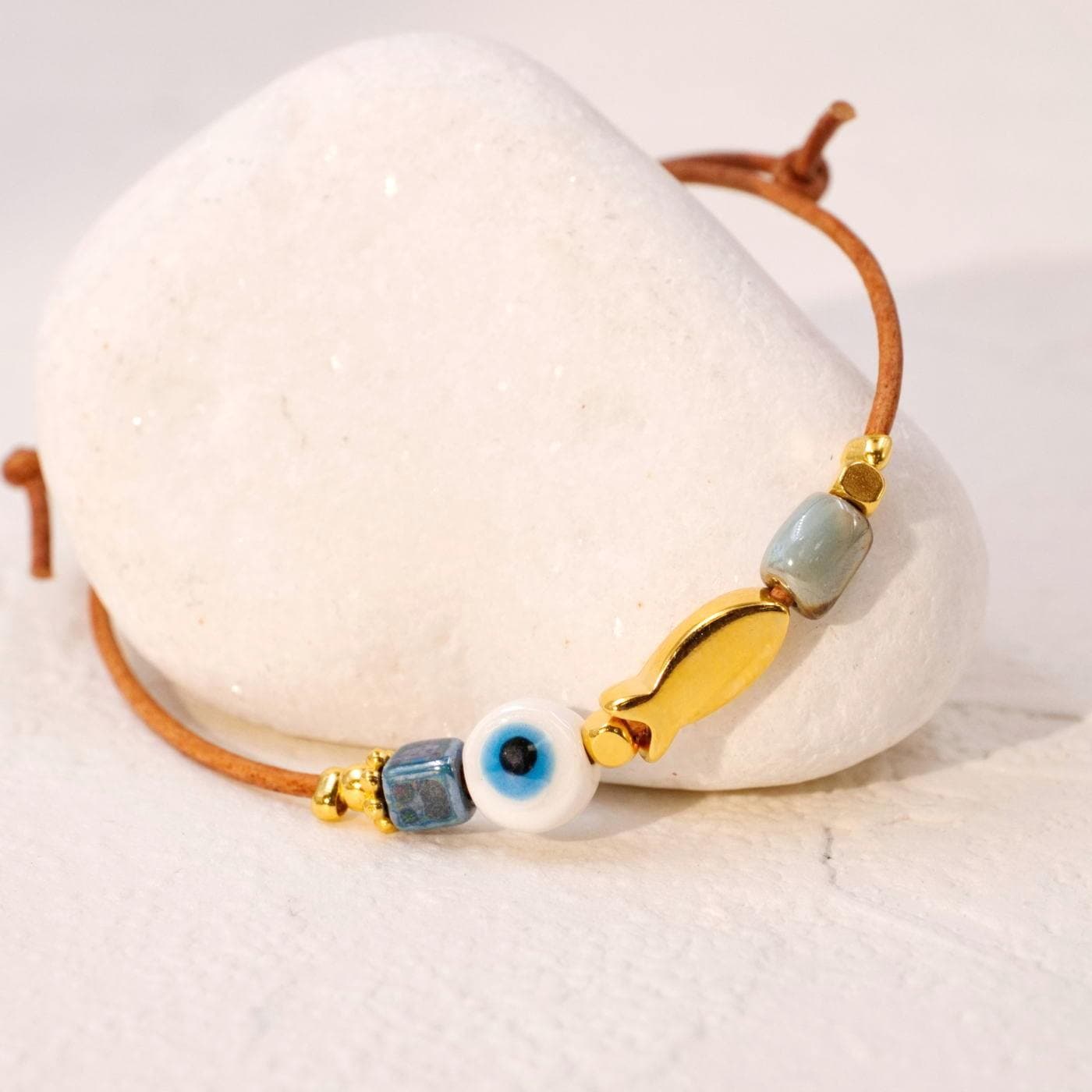 Makrame Bracelet with Ceramic Evil Eye — Bracelets from Toolittle