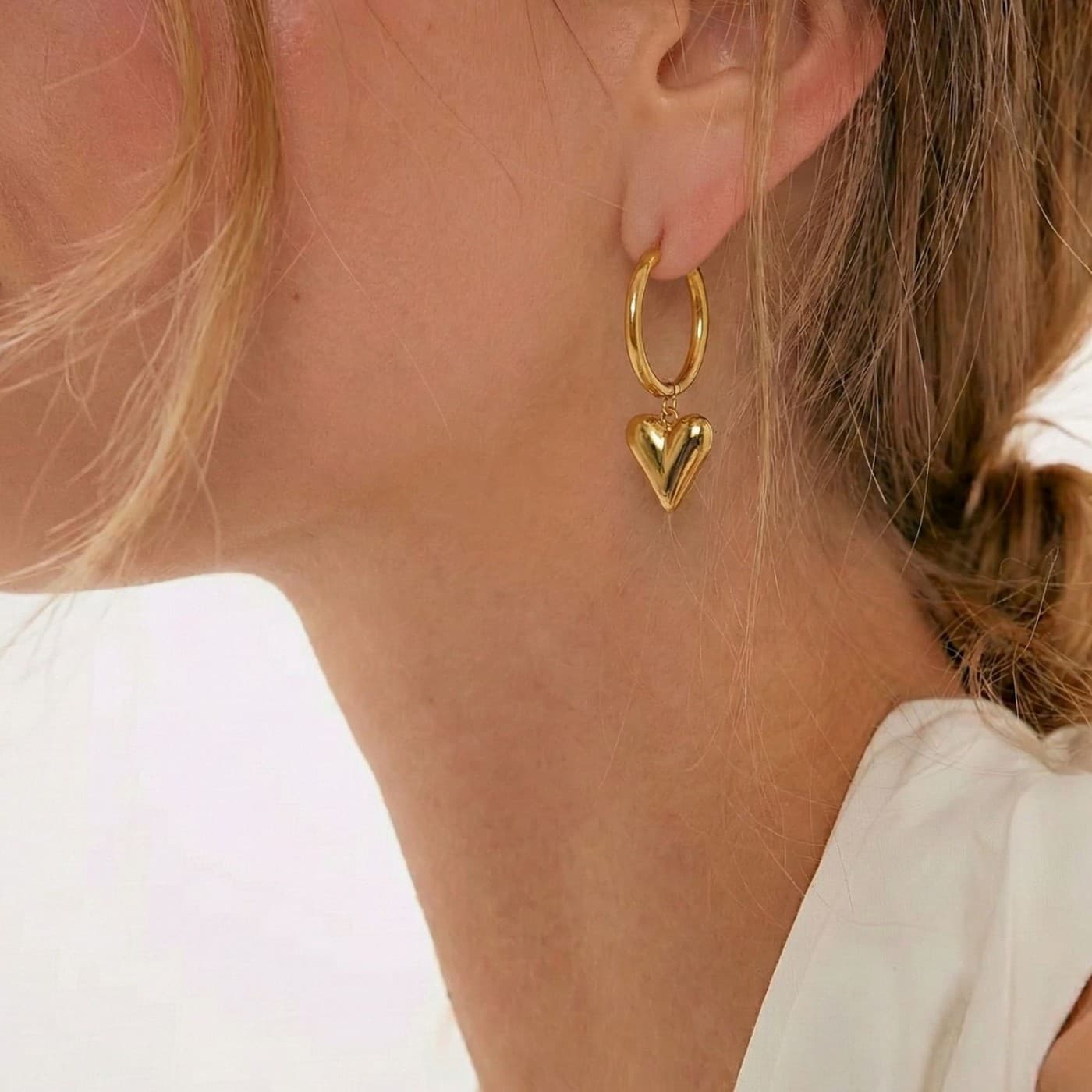 Gold-plated Hoop Earrings | Heart Charm — Earrings from Toolittle