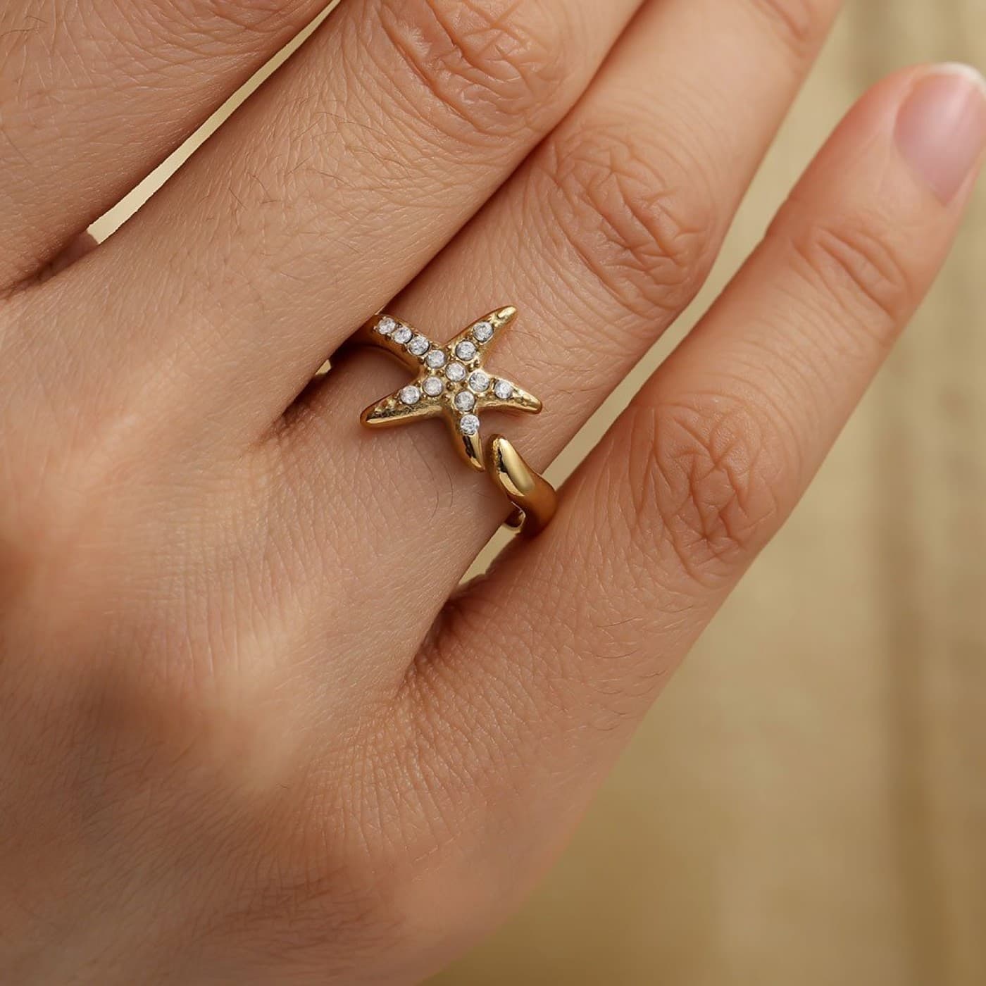 Stainless Steel Ring | Starfish with Rhinestones — Rings from Toolittle
