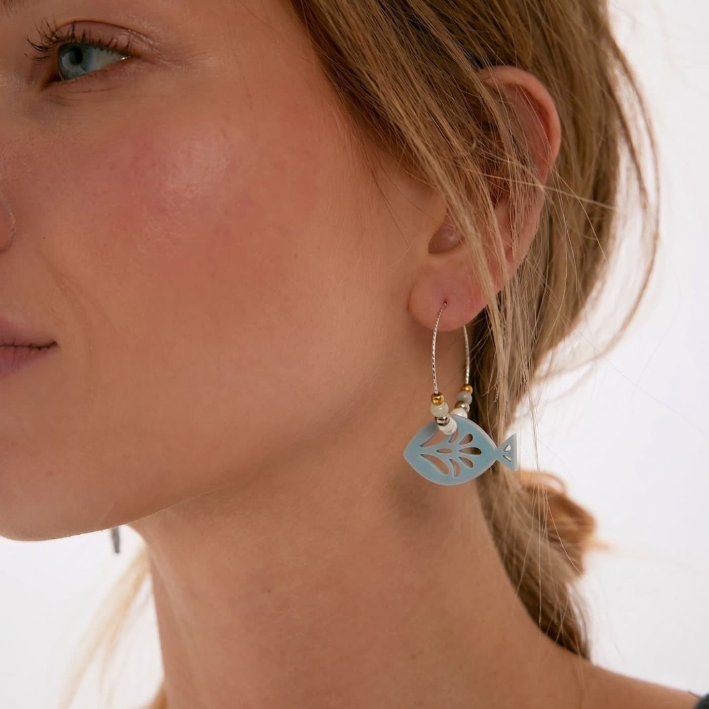 Hoop Earrings - Resin Fish Light Blue — Earrings from Toolittle