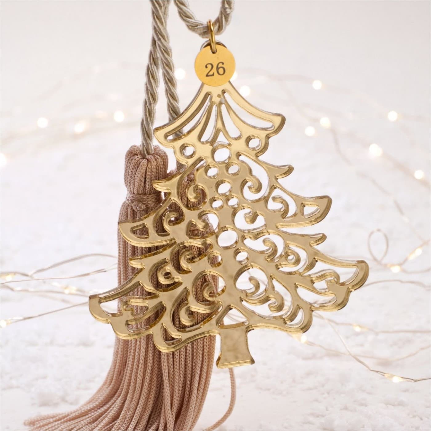 Handmade 2026 Lucky Charm – Golden Plexiglass Christmas Tree — Pendants & charms from Toolittle