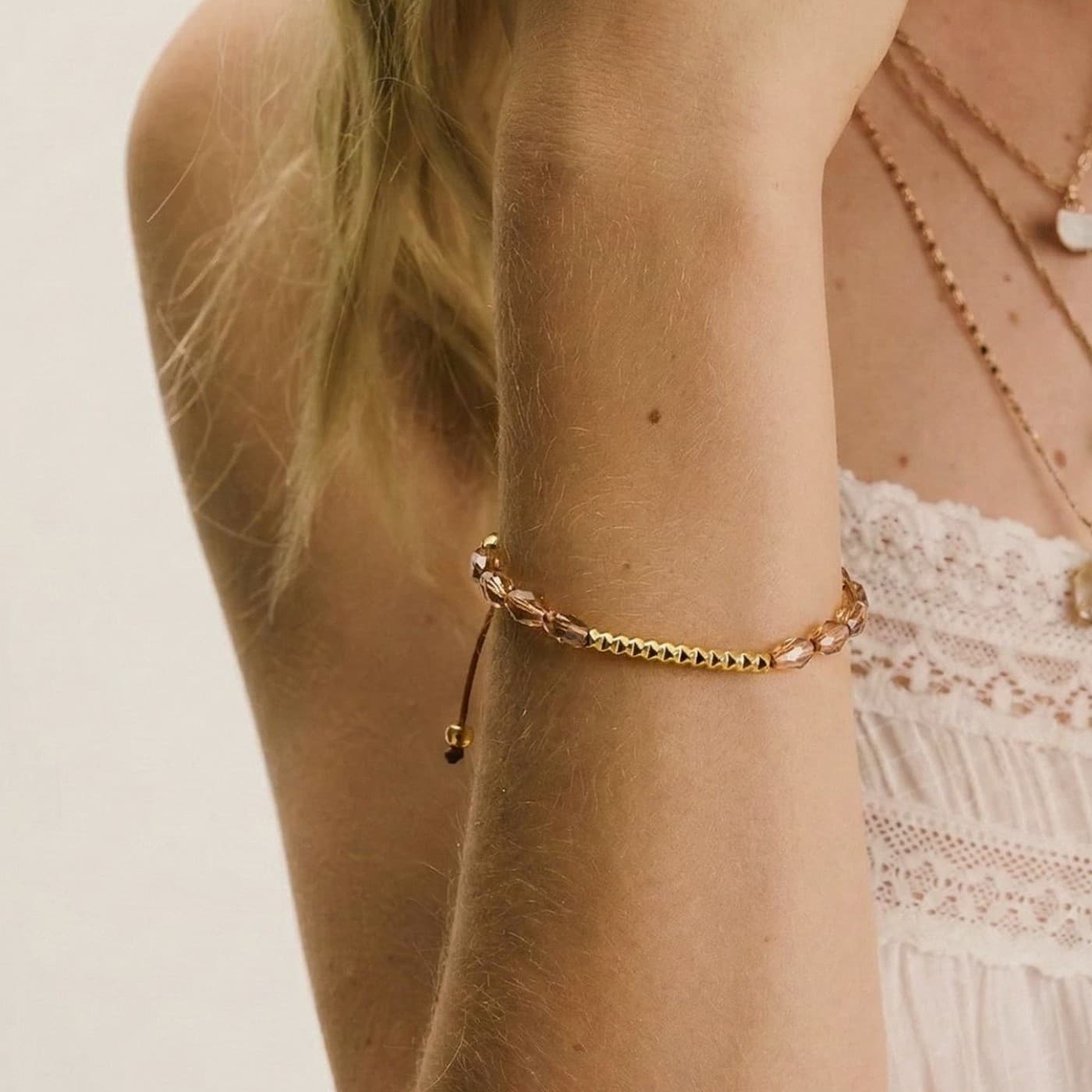 Macramé Bracelet with Crystals & Semiprecious Stones | Brown — Bracelets from Toolittle