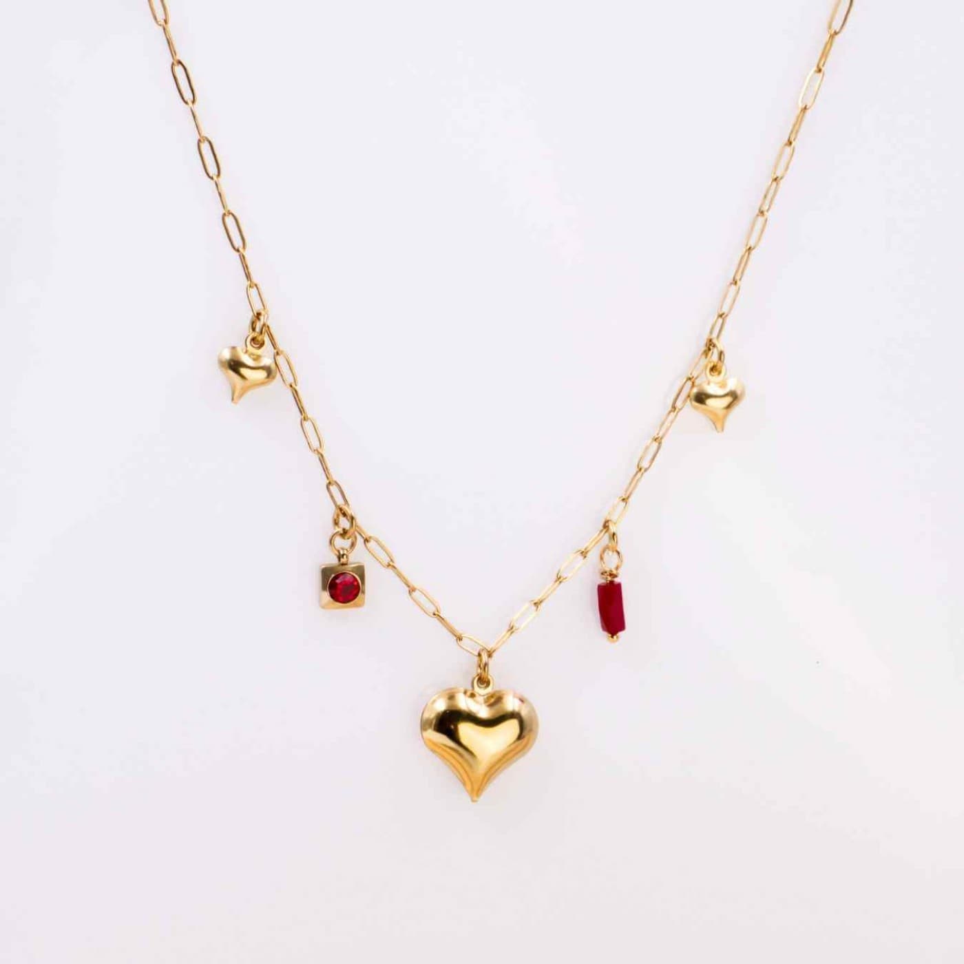 Steel Charms Necklace - Metal Heart & Zircon — Necklaces from Toolittle