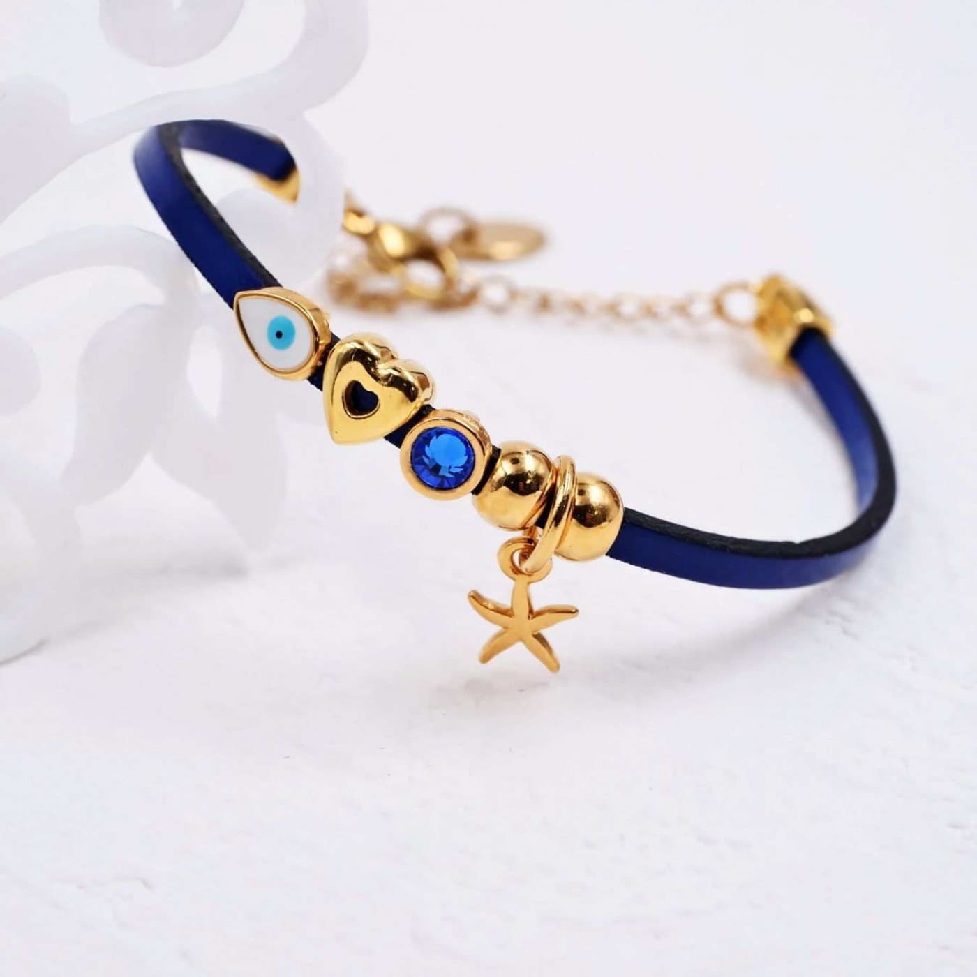 Leather Bracelet | Evil Eye Drop & Starfish - King Blue — Bracelets from Toolittle