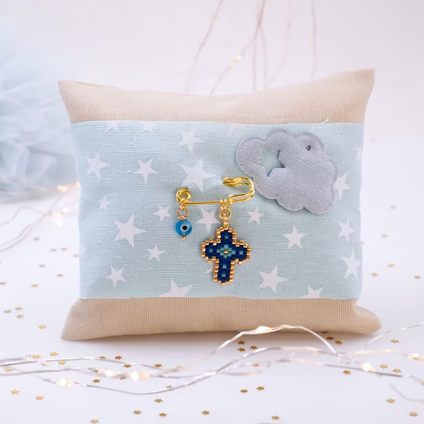 Handmade Newborn Blessing Pillow – Boy: Miyuki Beaded Cross — Pendants & charms from Toolittle