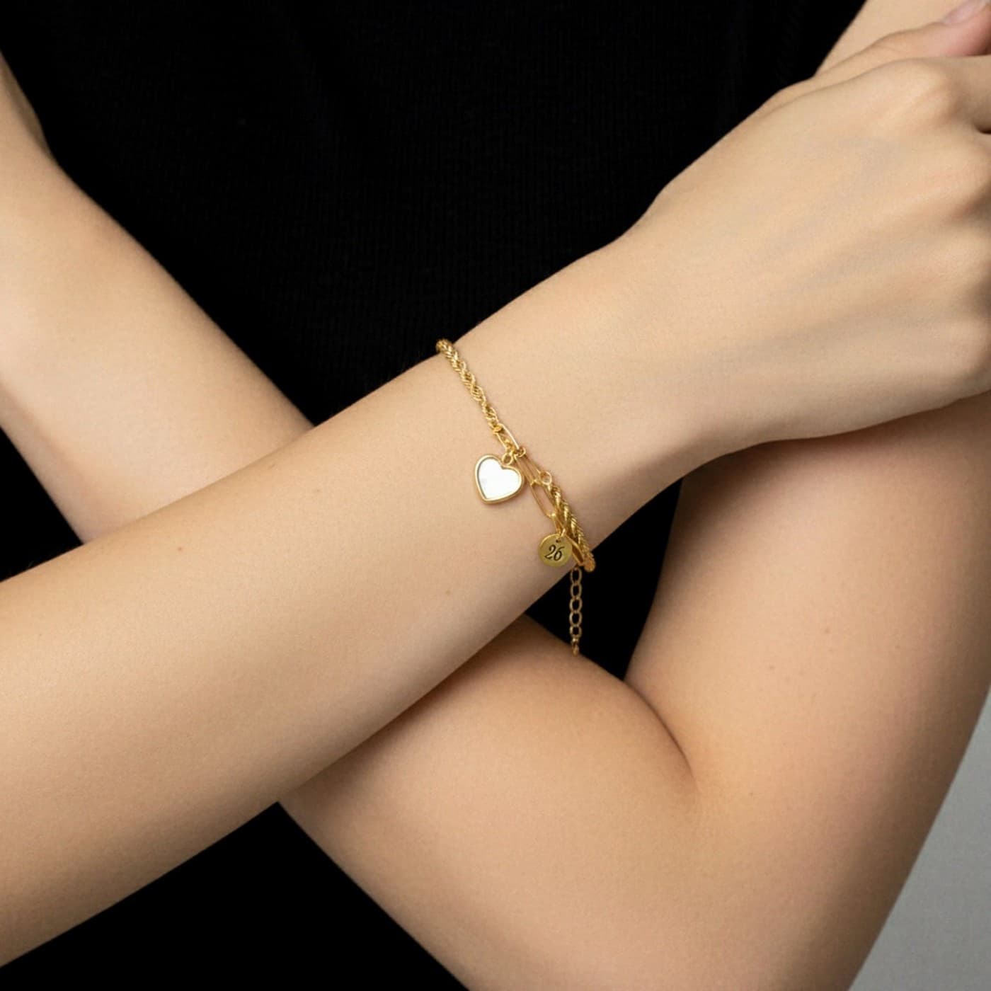Stainless Steel Jewelry: Mother of Pearl Heart Lucky Bracelet — Pendants & charms from Toolittle