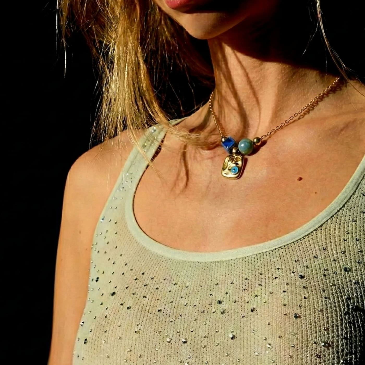 Handmade Gold-plated Necklace: Enamelled Evil Eye — Necklaces from Toolittle