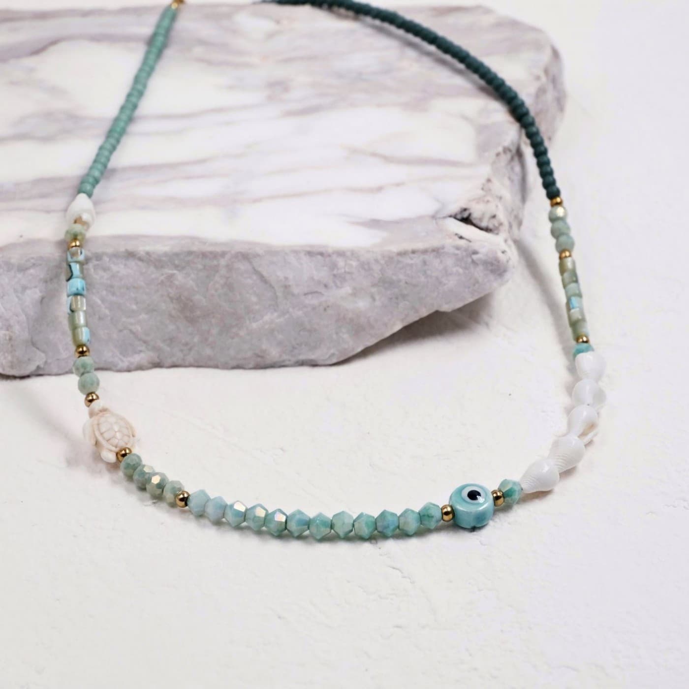 Summer Necklace | Stones & Ceramic Evil Eye - Color Option — Necklaces from Toolittle