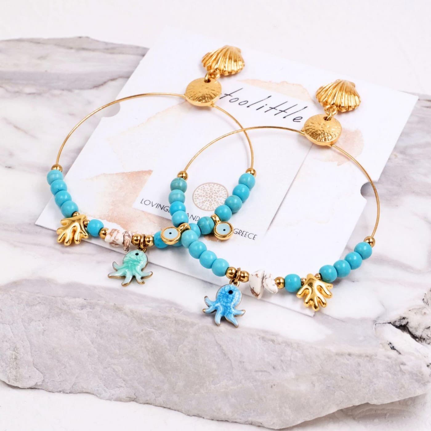Sea Life Hoop Earrings | Howlite & Enamel — Earrings from Toolittle