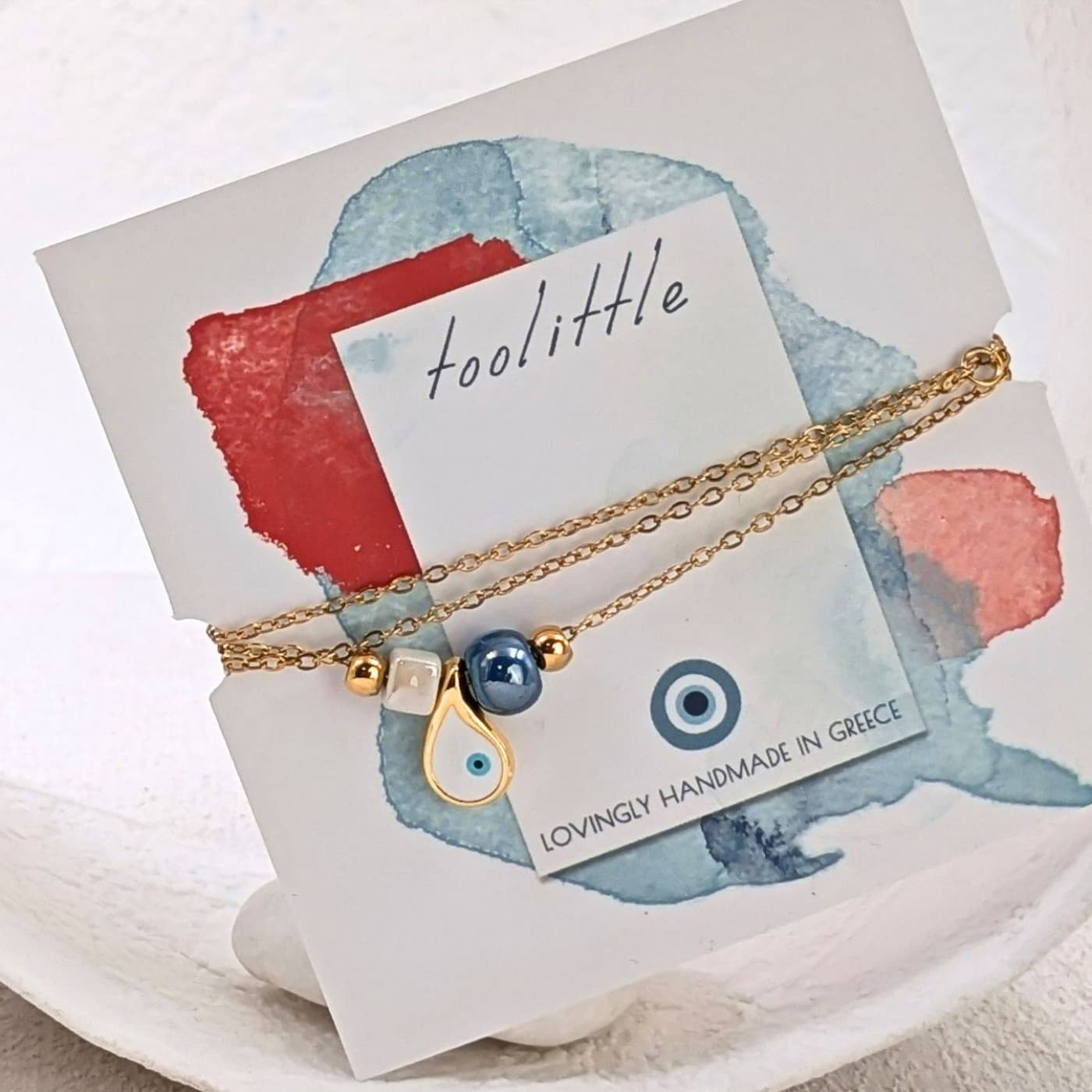 Silver/Gold-plated Necklace: Enamelled Evil Eye-Drop — Necklaces from Toolittle