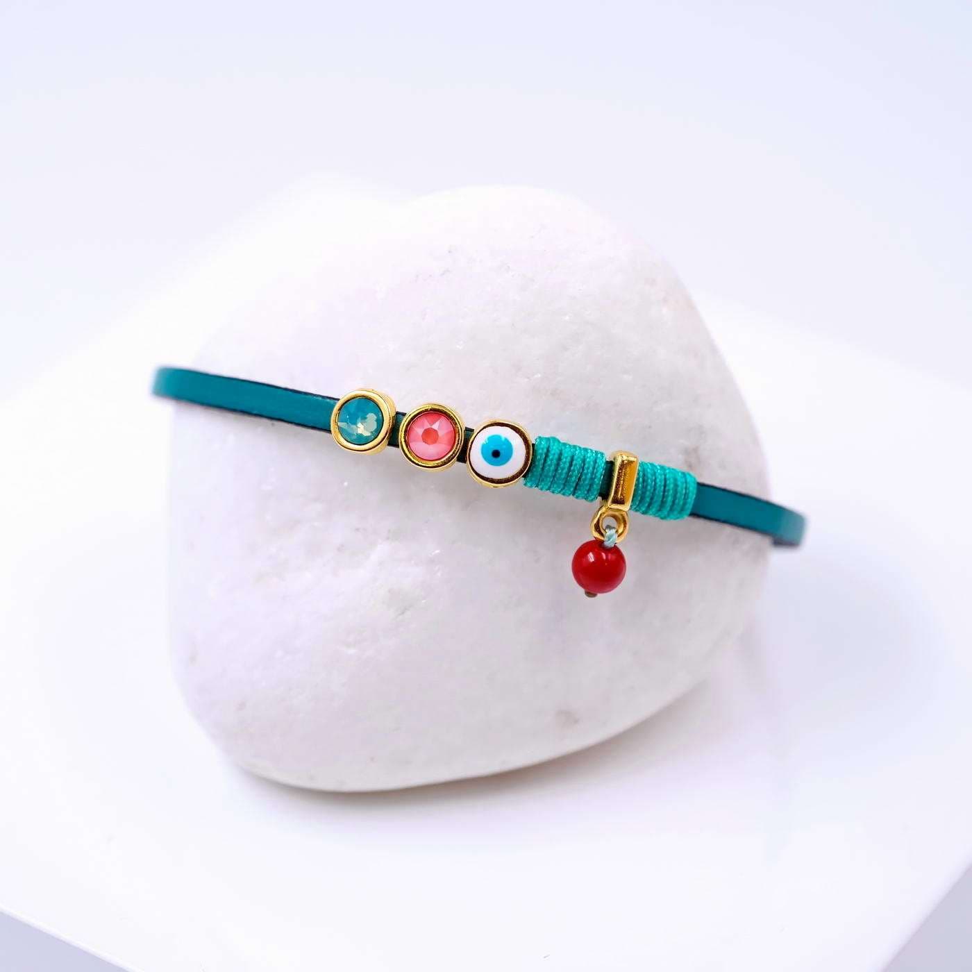 Evil Eye & Crystals Leather Bracelet — Bracelets from Toolittle