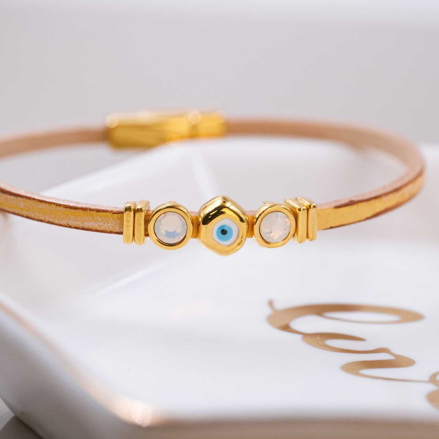 Evil Eye & Crystals Leather Bracelet — Bracelets from Toolittle